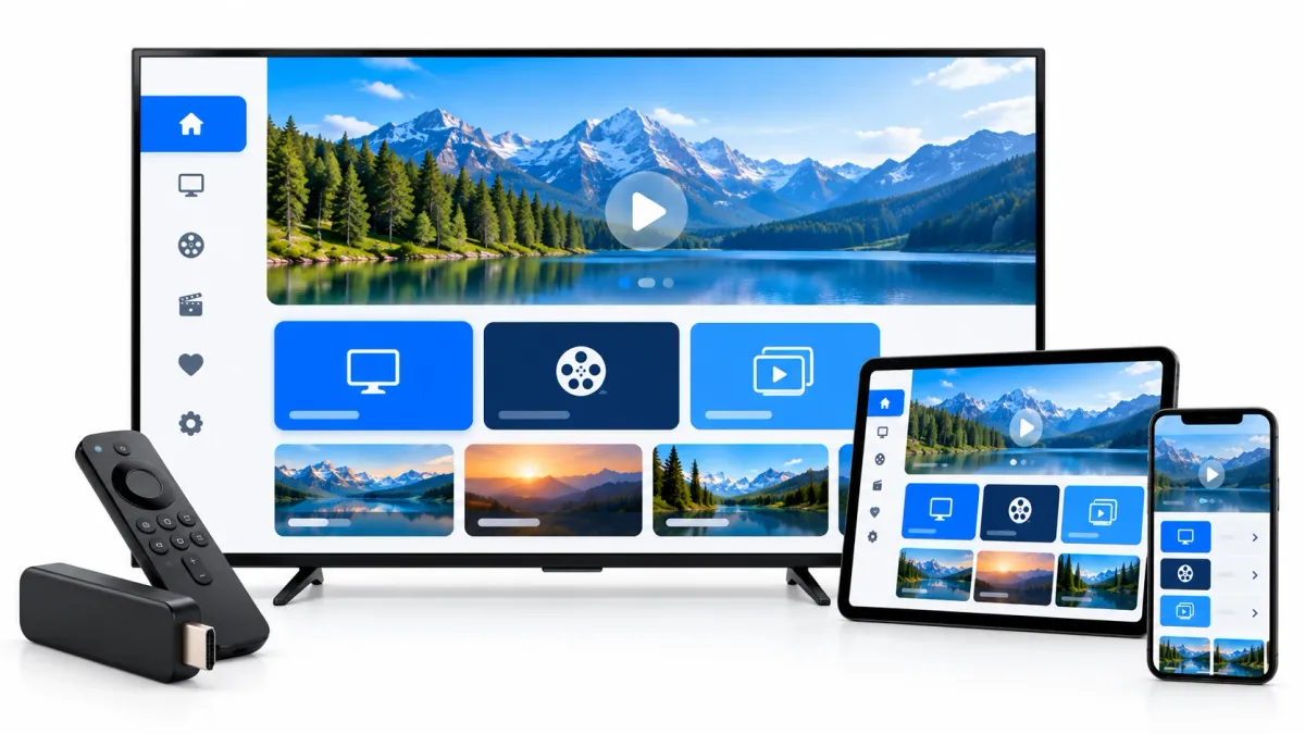 Smart TV, Streaming-Stick, Tablet und Smartphone mit derselben IPTV App